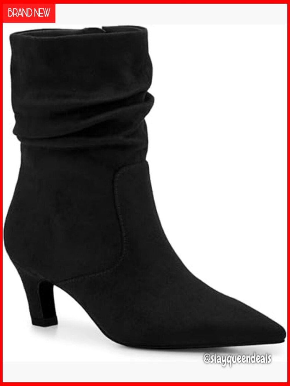 Slouchy Ankle Boots Low Kitten Heel Pointed Toe Side Zipper Fall Shoes